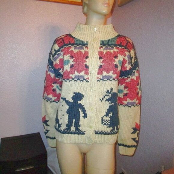 Vtg Woolrich Cardigan Womens Size S Wool Mock Neck Fair Isle Colorful Sweater EC - Picture 1 of 10